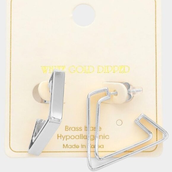 WHITE GOLD TRIANGLE HOOP EARRINGS - Picture 1 of 1